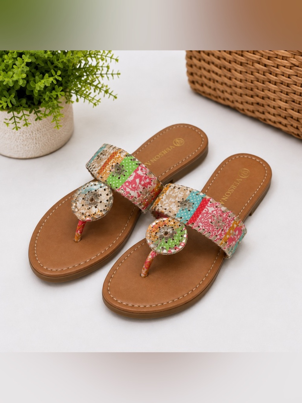 Versona Multicolor Patchwork Thong Sandals